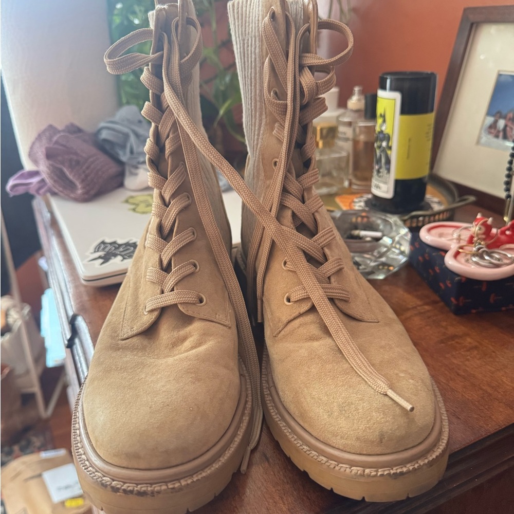 Tan Lace-Up Women's Boots